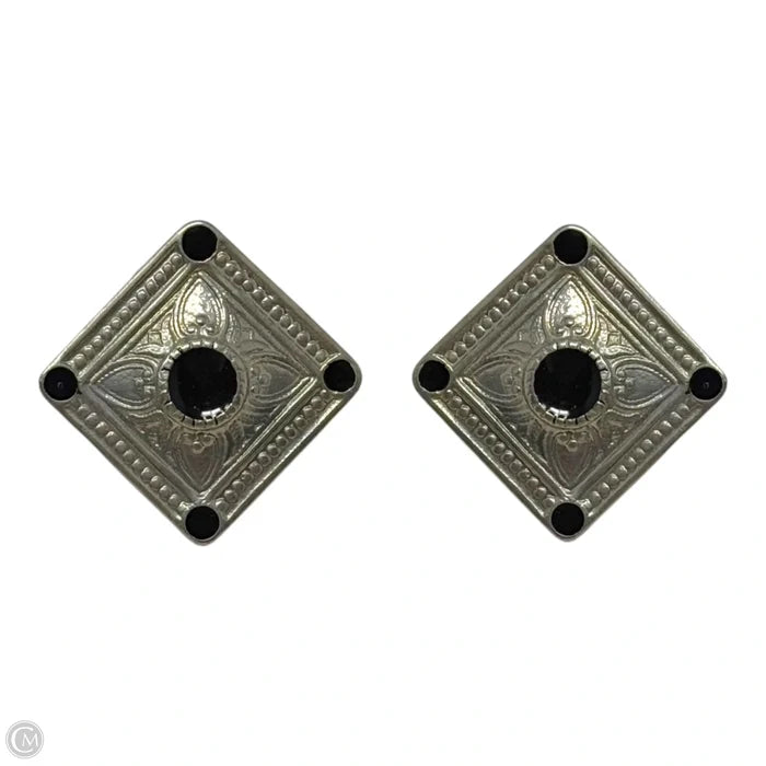 Black & Silver Tone Engraved Stud Earrings