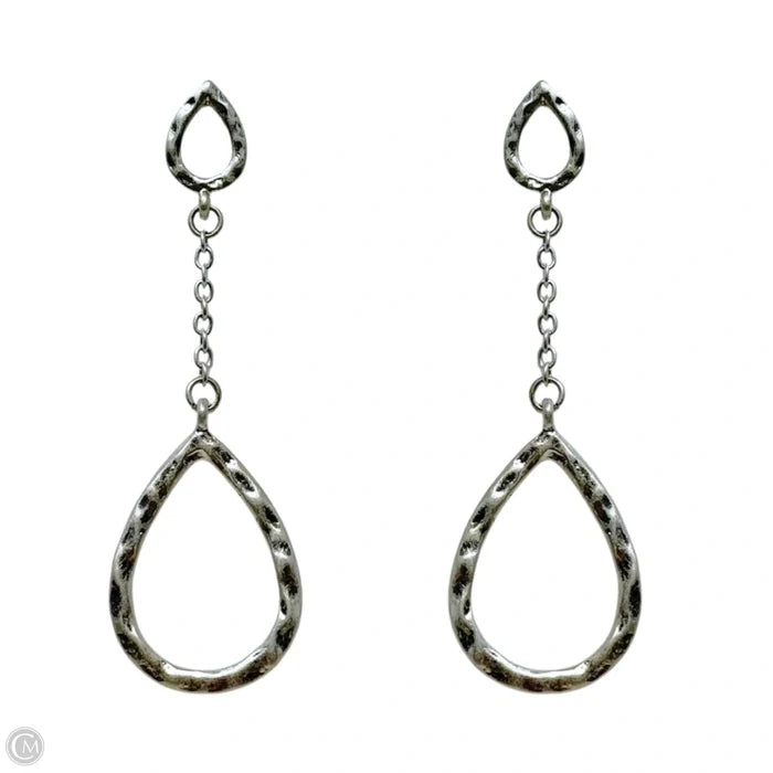 Hammeted Silver Tone Teardrop Dangle Earrings